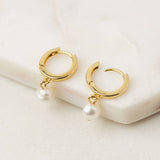 Amari Pearl Huggie Earrings | Hoop Earrings | Gold Hoops