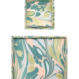 Nesting Scalloped Hand-Marbled Trays in Green and Pink