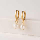 Amari Pearl Huggie Earrings | Hoop Earrings | Gold Hoops