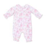 Golf Toile Pink Smocked Long Sleeve Romper