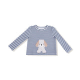 Stripes With Puppy Blue L/S Shirt with Dog Applique