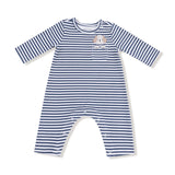 Stripes With Puppy Detailing Long Sleeve Snap Shoulder Romper