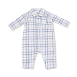 Blue Plaid L/S Polo Romper w/ Full Placket
