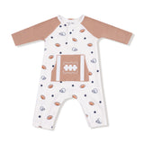 Footballs and Stars L/S Raglan Henley Romper and Kanga Pocket