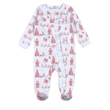 Red Christmas Toile Pima Zipper Footie