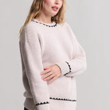 CC Dolman Ribbed Sweater with Blanket Stitch Stone