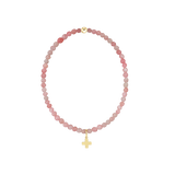 Classic Pink Opal 3mm Bracelet Signature Cross Charm