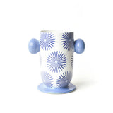 Iris Blue Lrg Cylinder Vase w/Knob Handles
