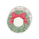 Holiday Wreath with Red Bow/Holiday Plaid Round Coaster