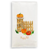 Happy fall Fence with Pumpkins Dishtowel