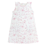 pink toile bunnies printed dress w/ruffles