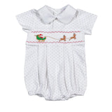 Santa's Sleigh Smocked Pima Bishop Bubble Boy