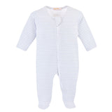 light blue stripes printed zipped footie