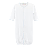 white gown w/ blue crochet trim