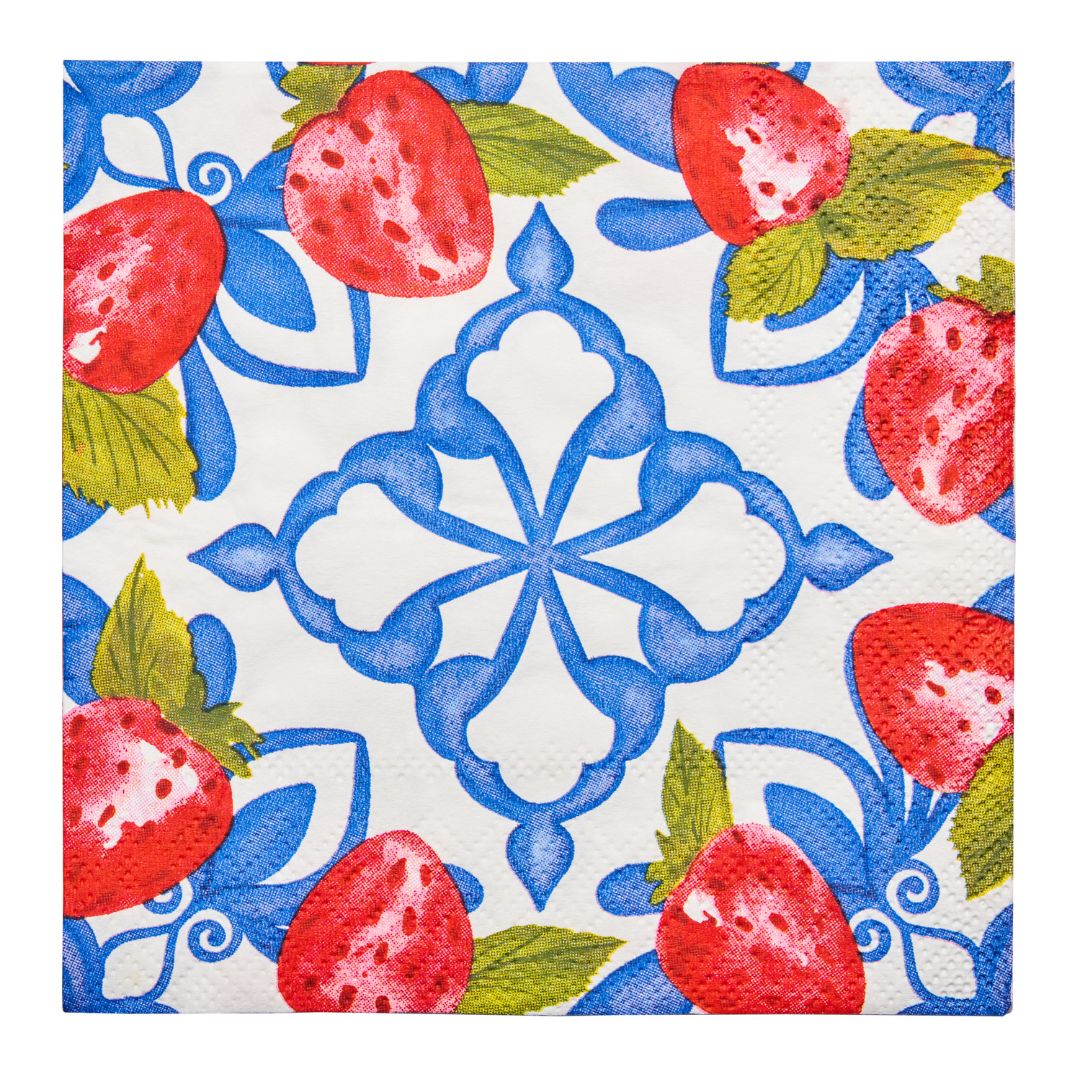 Bleu Strawberries Bev Napkin