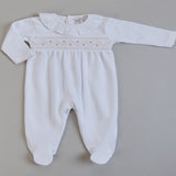 Alma White Knit Smocked Footie