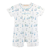 light blue golf printed romper w/pocket