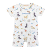 doggie park printed romper w/pocket