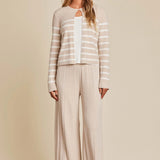 CCL Striped Cardigan with Button Stone Pearl
