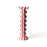 Red Stripe Large Ruffle Knobbed Candle Holder