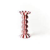Red Stripe Medium Ruffle Knobbed Candle Holder