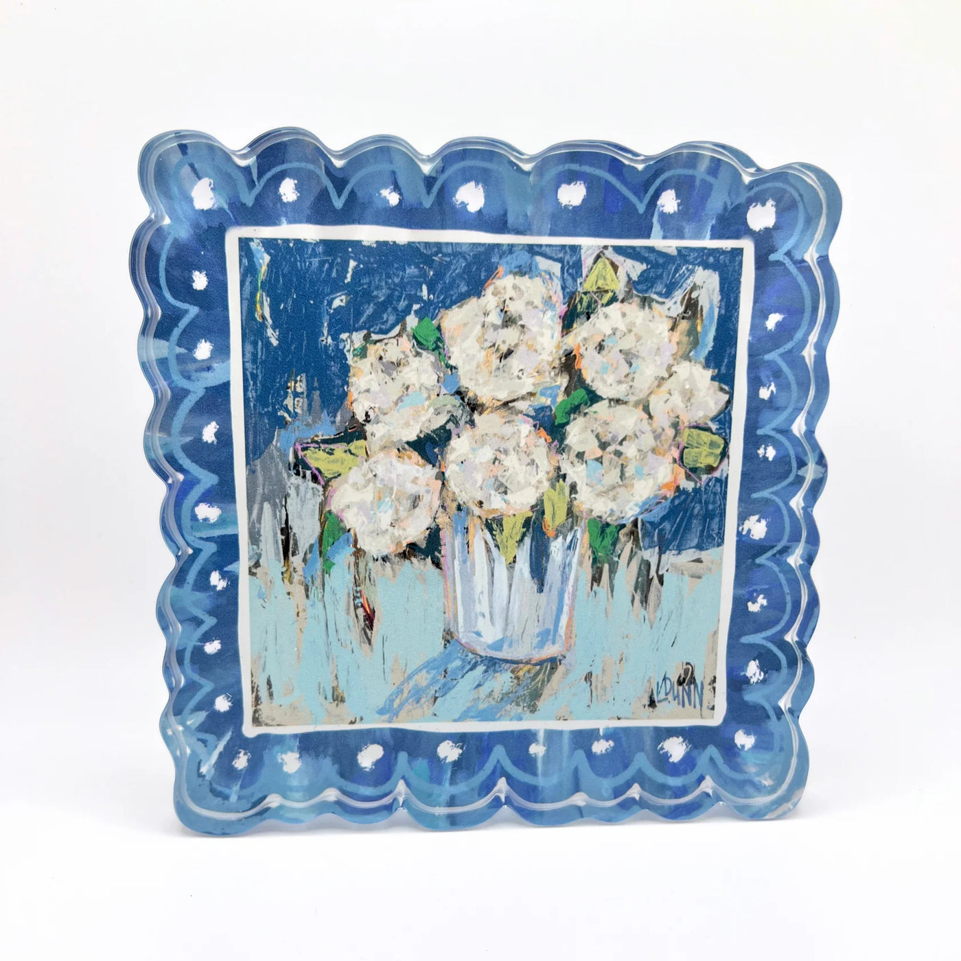 Lauren Dunn Scalloped Blue Hydrangea Acrylic Block