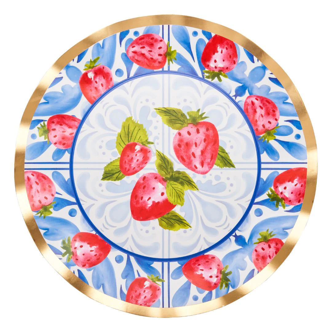 Bleu Strawberries Wavy Dinner Plate