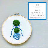 Blue Topiary in Ginger Jar Hand Embroidery Kit -