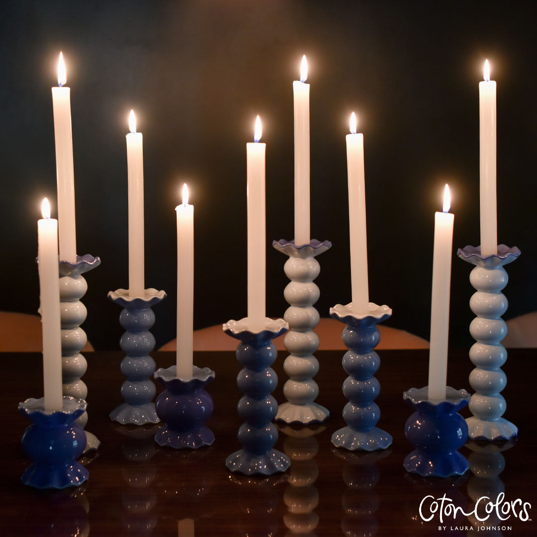 French Blue Med Ruffle Knobbed Candle Holder