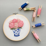 Ginger Jar with Pink Dahlias - Intermediate Embroidery Kit -