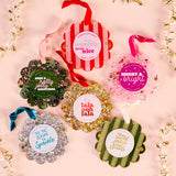 Scalloped Round Picture Frame Ornament-Evergreen Stripes