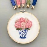 Ginger Jar with Pink Dahlias - Intermediate Embroidery Kit -
