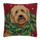 Labradoodle with Wreath Pillow