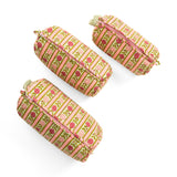 Vintage Floral Stripes Makeup Bag - Pink