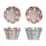 Stoneware Berry Bowl with Plaid and Floral Pattern