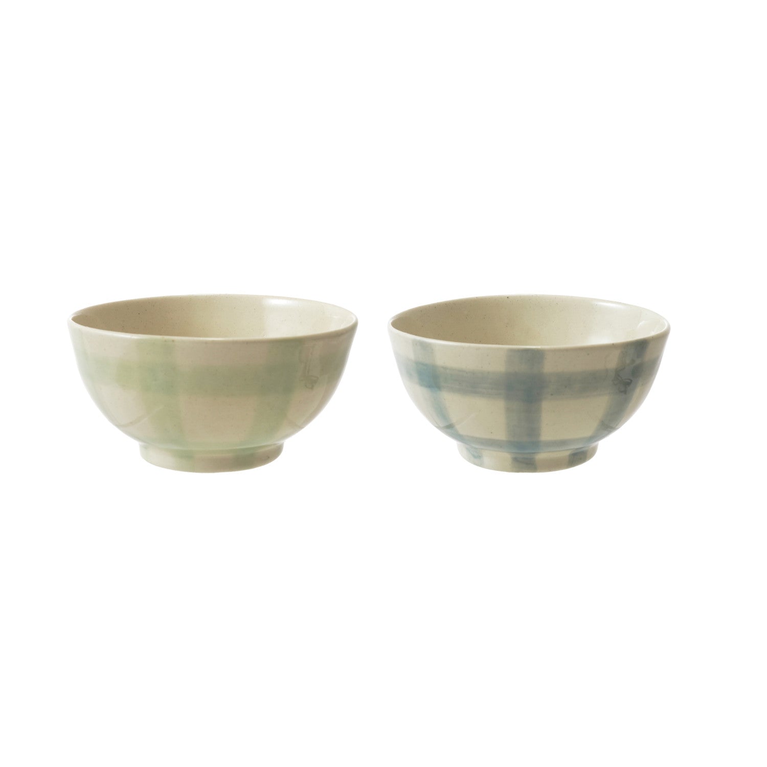 Hand-Painted Stoneware Bowl w/ Grid Pattern, Reactive Glaze, 2 Colors (Each One Will Vary)