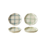 Hand-Painted Stoneware Plate w/ Grid Pattern, Reactive Glaze, 2 Colors (Each One Will Vary)