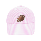 Pink Seersucker Football Bow Baseball Hat