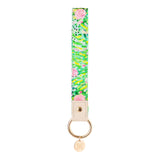 Pink Roses on Green Fabric Loop Keychain