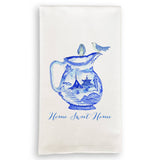 Blue & White Pitcher with Birds Towel