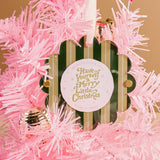 Scalloped Round Picture Frame Ornament-Evergreen Stripes