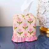 Ruffled Tissue Box Cover in Mona Pink Blockprint