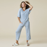 Indigo & White Dream Relaxed V-Neck with Capri Lounge Set