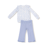 Romi Floral Ruffle Shoulder Rib Shirt and Waffle Flare Pant