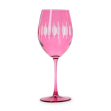 Sparkling Cut Pink Hand Engraved Stemmed Wine Glasse