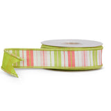 Pink & Green Striped Wired Ribbon