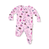 Game day Pink 2 Way Zipper Ruffle Back Footie
