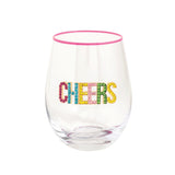 Beaded Cheers Wine Glass