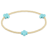 Signature Cross Gold 2mm Bead Bracelet Turquoise