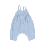 Solid Muslin Dusty Blue Tie Strap Smocked Romper